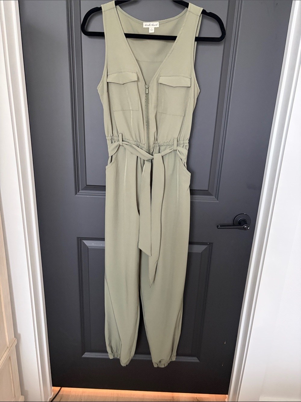 Derek Heart Olive Green Utility Tie-Waist Jumpsuit